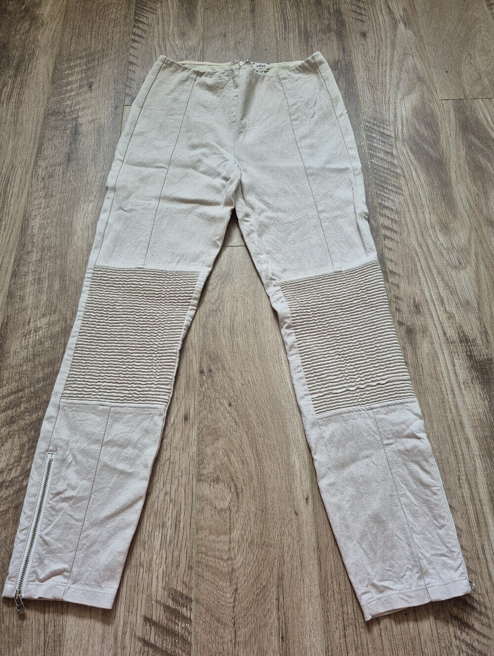 Wilfred Arirzia Women's Neutral Cream Ribbed Knee Moto Biker Skinny Pants Size 4 - Picture 2 of 7